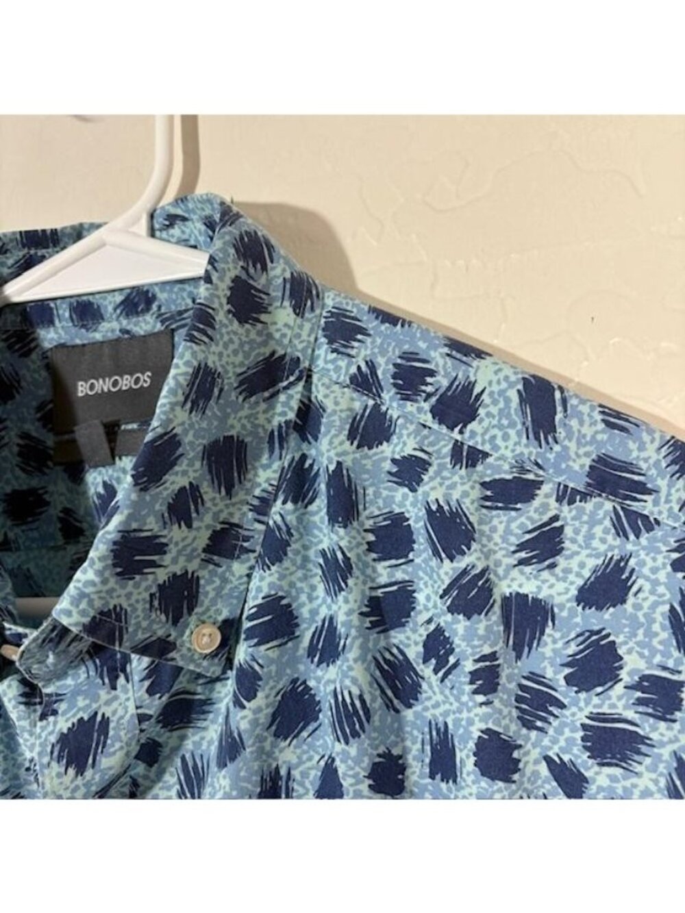 Bonobos Shirt Mens LT Blue Abstract Graphic Short Sleeve Button Up Cotton Casual - Picture 2 of 7